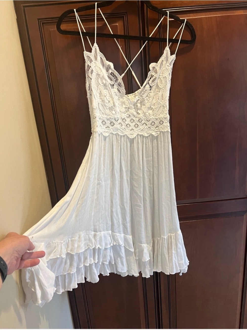 Free People White Lace Crochet Sundress with Ruffled Hem